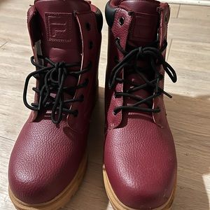 File Faux Leather Boot Maroon